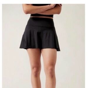 Athleta Black Ace Tennis Skort with White Logo 15.5” Length